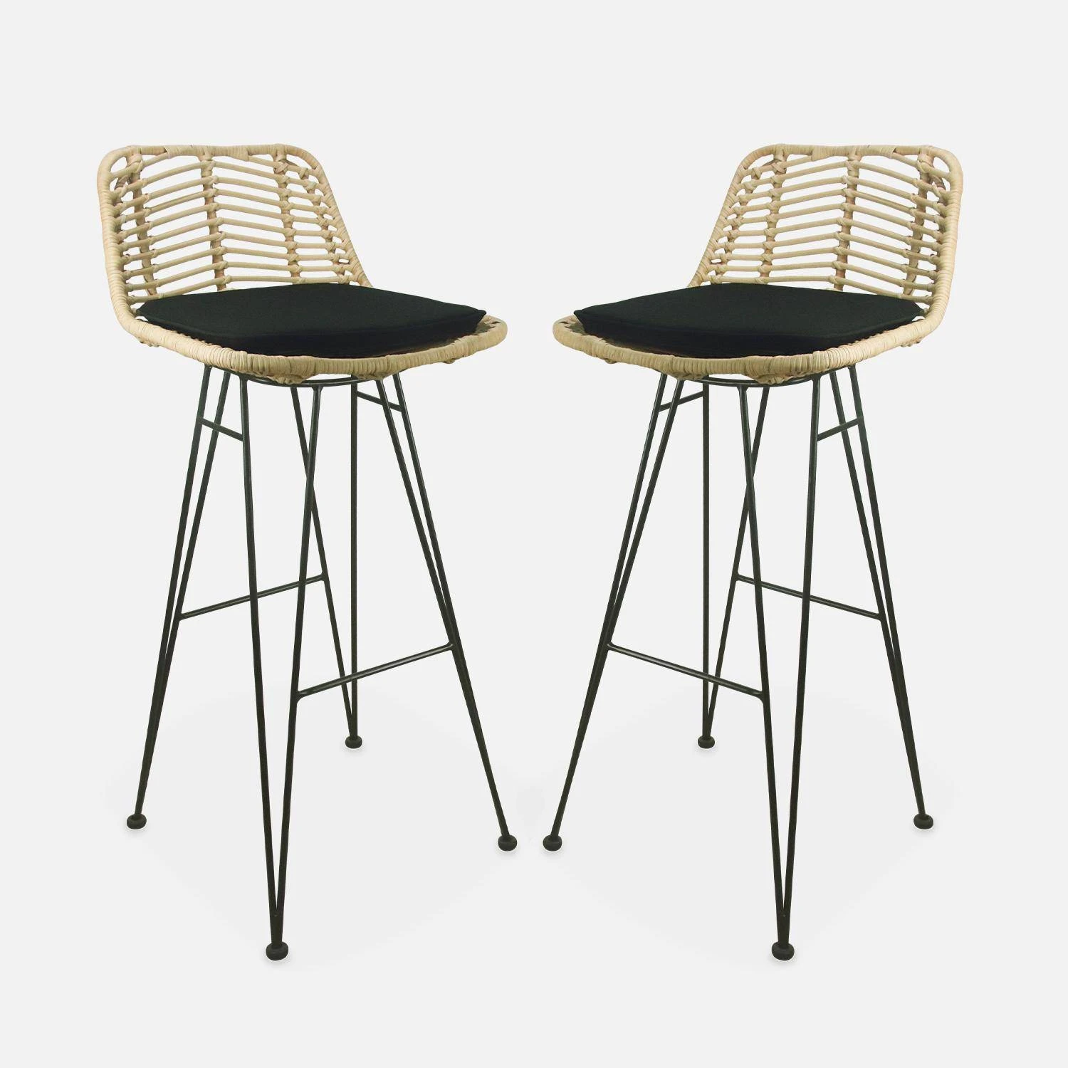 Tabouret De Bar Métal Et Rotin 75cm (lot De 2) Couleur : Noir 4 Tabouret De Bar Métal Et Rotin 75cm (lot De 2) Couleur : Noir – Image 4