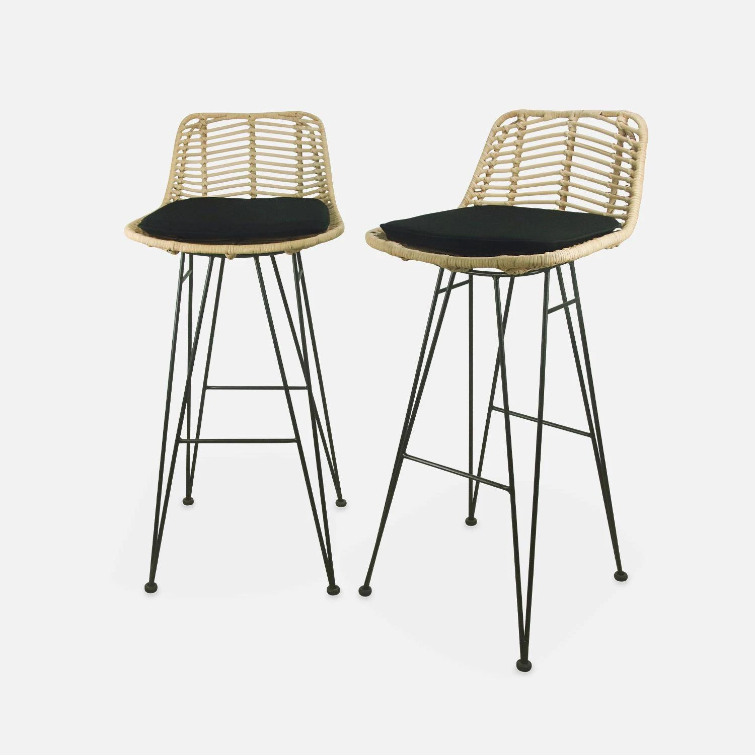 Tabouret De Bar Métal Et Rotin 75cm (lot De 2) Couleur : Noir 3 Tabouret De Bar Métal Et Rotin 75cm (lot De 2) Couleur : Noir – Image 3
