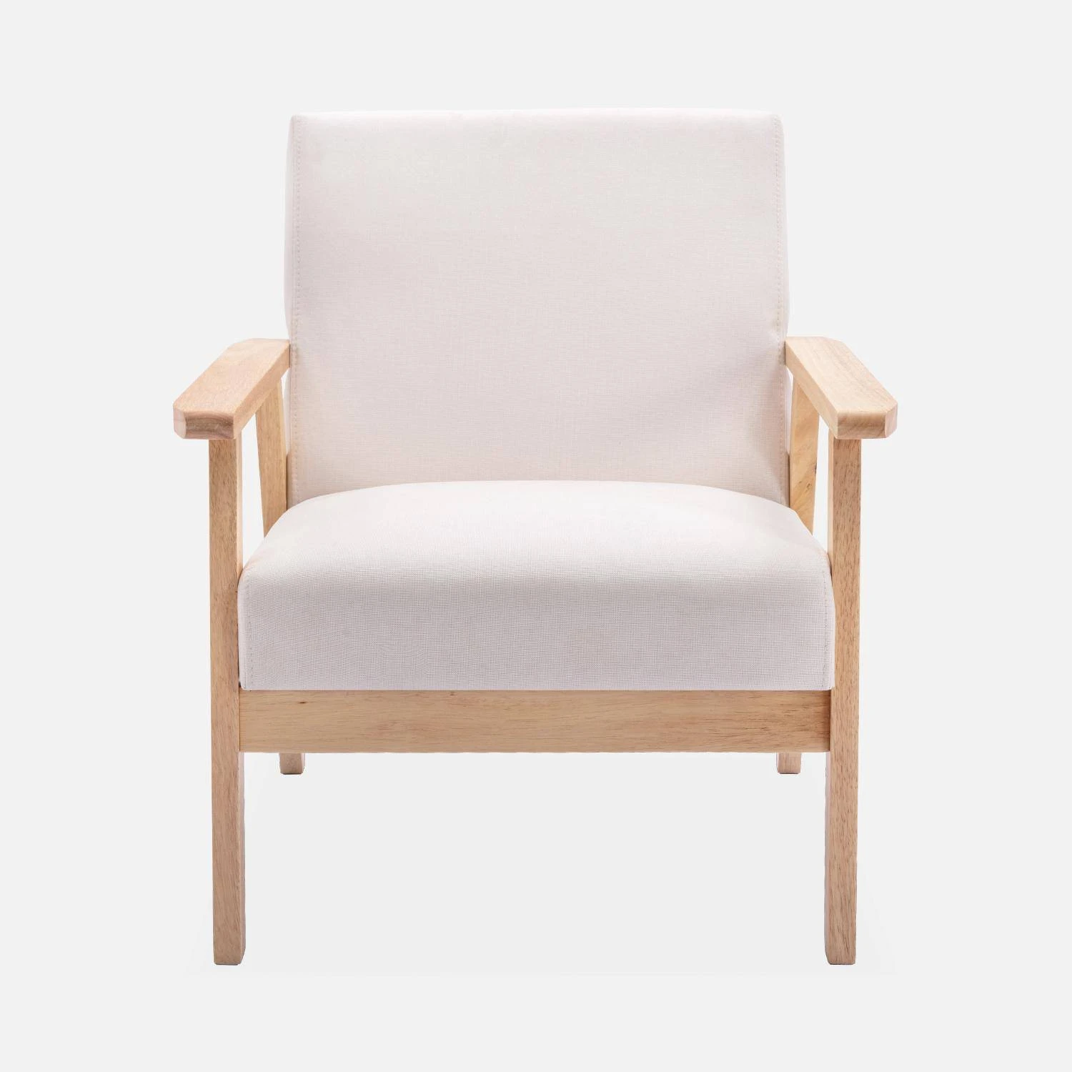 Fauteuil Scandinave Bois Et Tissu Couleur : Crème 4 Fauteuil Scandinave Bois Et Tissu Couleur : Crème – Image 4