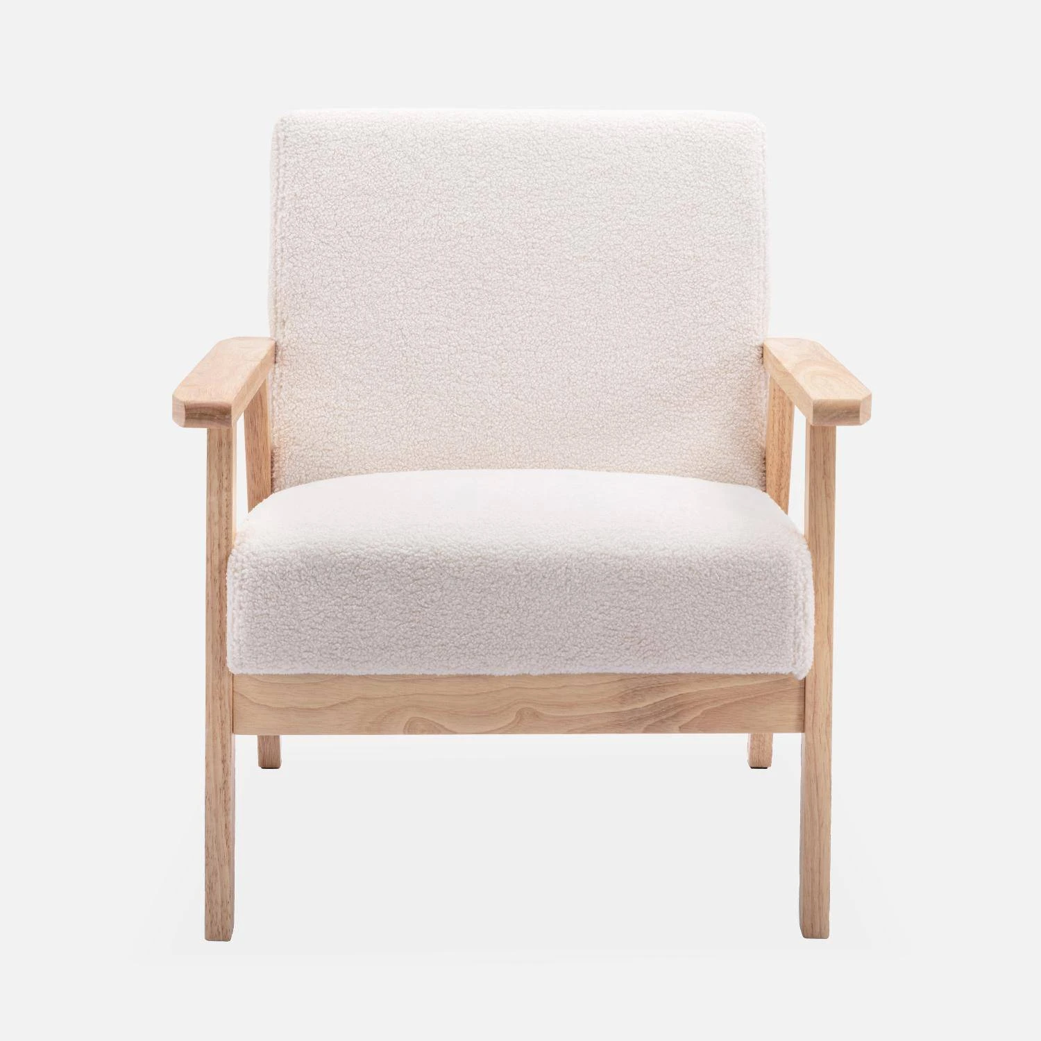 Fauteuil Et Banquette Tissu Bouclette Et Bois D'hévéa 5 Fauteuil Et Banquette Tissu Bouclette Et Bois D'hévéa – Image 5