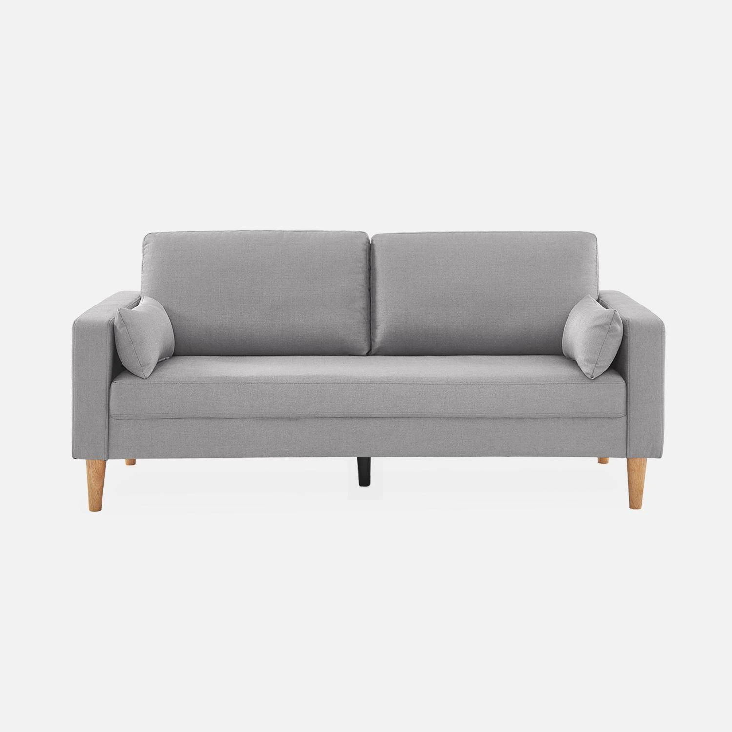 Canapé 3 Places Tissu, Pieds Bois Couleur : Gris Clair 3 Canapé 3 Places Tissu, Pieds Bois Couleur : Gris Clair – Image 3