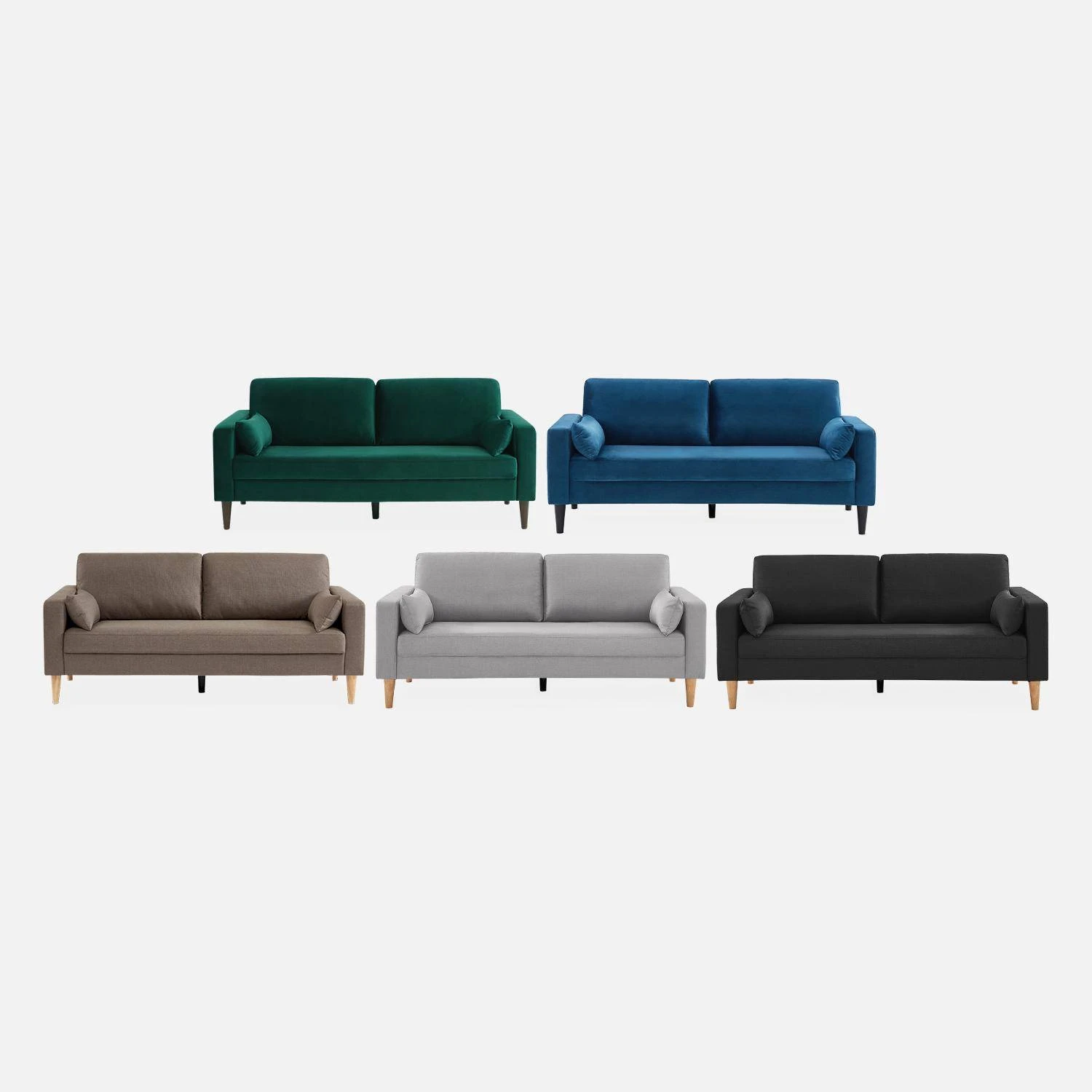 Canapé 3 Places Tissu, Pieds Bois Couleur : Gris Clair 6 Canapé 3 Places Tissu, Pieds Bois Couleur : Gris Clair – Image 6