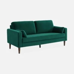 Canapé 3 Places Velours, Pieds Bois D'hévéa Couleur : Vert Anglais -Mobilier de maison isof3vvdg 25f361f2889ca2117d08cc513767d628