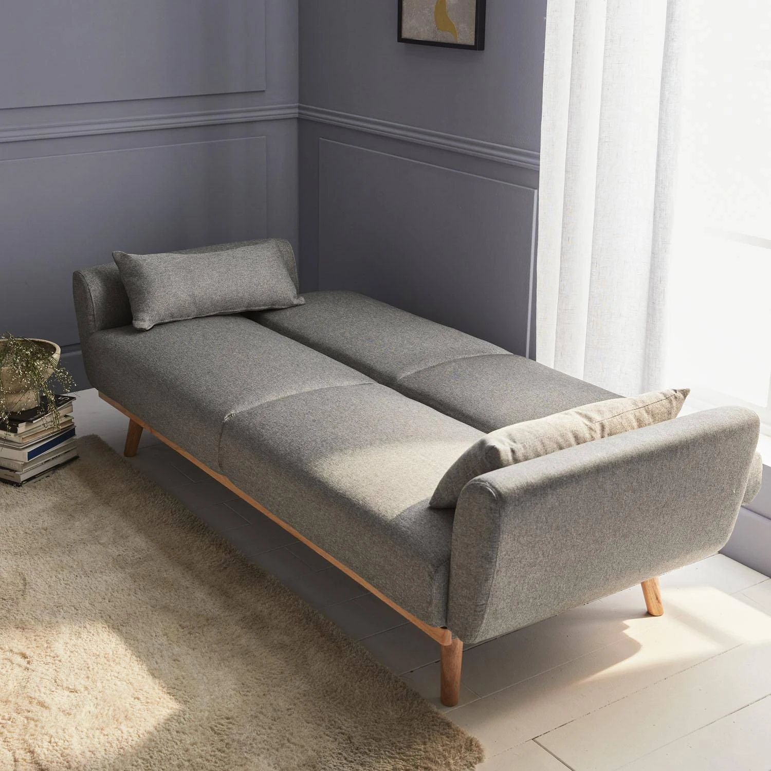 Canapé Convertible 2 à 3 Places Tissu Couleur : Gris Clair 2 Canapé Convertible 2 à 3 Places Tissu Couleur : Gris Clair – Image 2