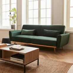 Canapé Convertible 2 à 3 Places Velours Couleur : Vert Anglais