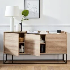 Buffet Métal Et Effet Bois 3 Portes 160 Cm -Mobilier de maison istbl160nat 0c61bdd01e1cca46826d64ca6349d245