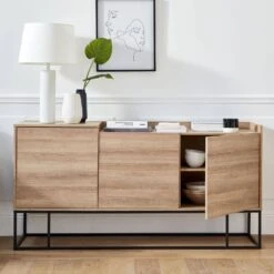 Buffet Métal Et Effet Bois 3 Portes 160 Cm -Mobilier de maison istbl160nat 42b8721af994ab9c9380f480b2f4b594