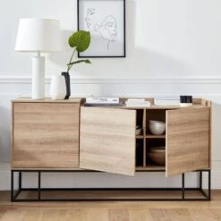 Buffet Métal Et Effet Bois 3 Portes 160 Cm -Mobilier de maison istbl160nat 723789f3080541ae71593623ef3c5802