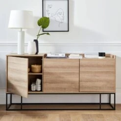 Buffet Métal Et Effet Bois 3 Portes 160 Cm -Mobilier de maison istbl160nat f976da3d09cdd30f88f84a6bd7d4a6dc