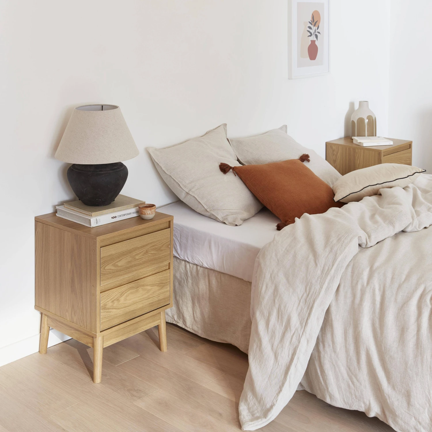 Table De Chevet Effet Bois Deux Tiroirs (lot De 2) 2 Table De Chevet Effet Bois Deux Tiroirs (lot De 2) â Image 2