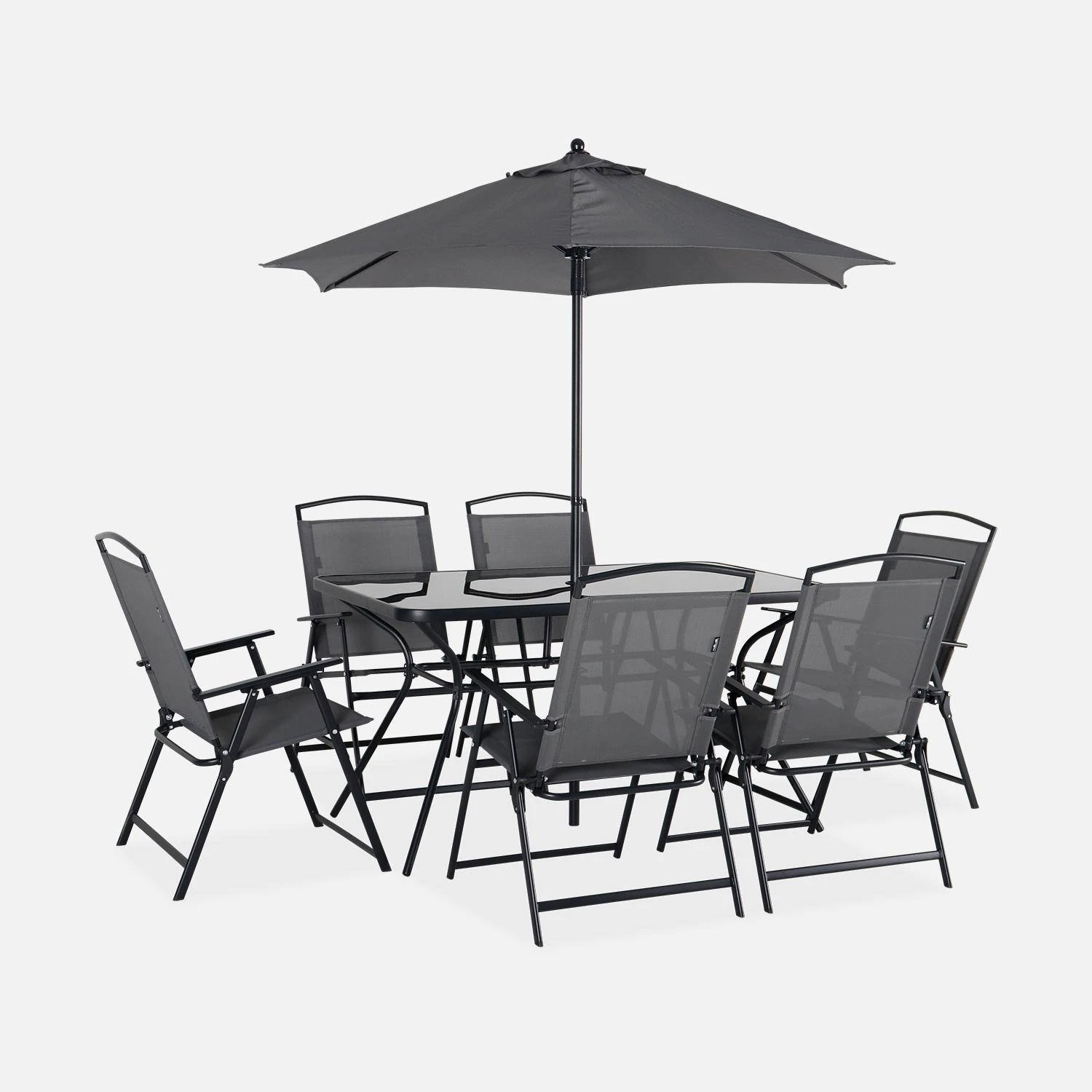 Table De Jardin Acier, 6 Fauteuils Et 1 Parasol 3 Table De Jardin Acier, 6 Fauteuils Et 1 Parasol – Image 3