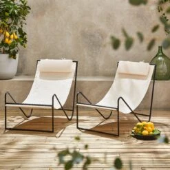 Mobilier de maison 26 Fauteuil Relax En Toile, Structure Métal (lot De 2)