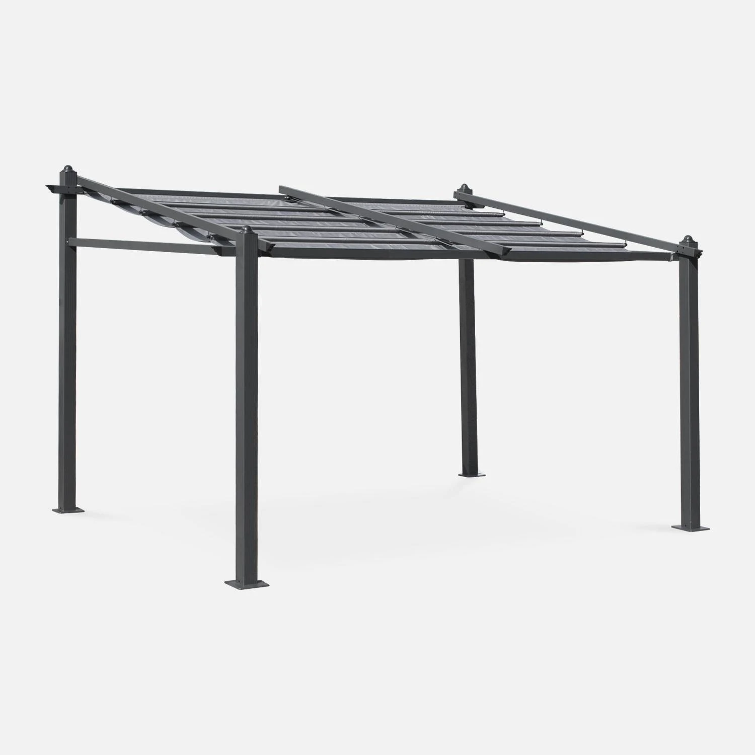 Pergola Aluminium 3x4 M Toile Coulissante Couleur : Gris 1 Pergola Aluminium 3x4 M Toile Coulissante Couleur : Gris