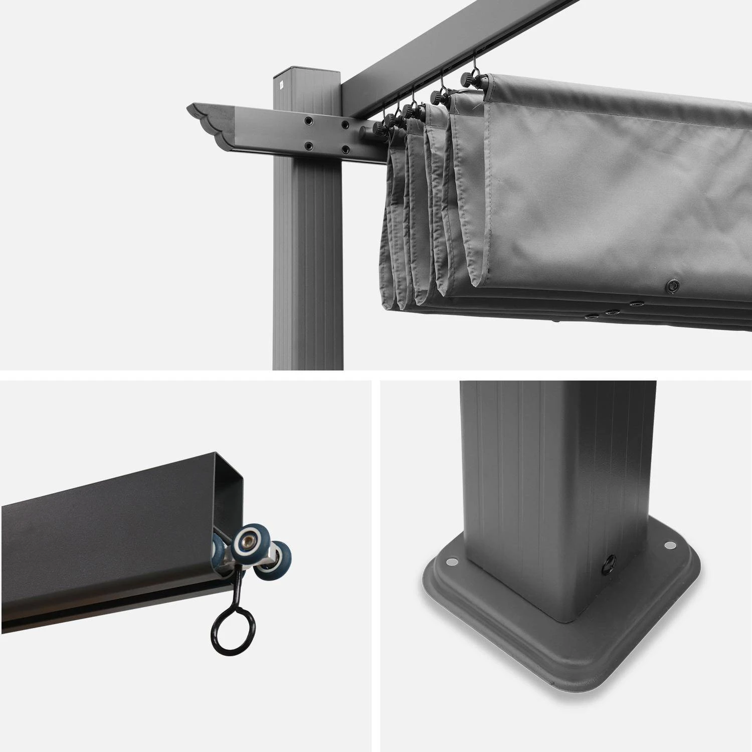 Pergola Aluminium 3x4m Toile Coulissante Couleur : Gris 5 Pergola Aluminium 3x4m Toile Coulissante Couleur : Gris â Image 5