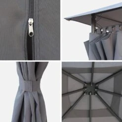 Tonnelle 3x3m Avec Rideaux Couleur : Gris -Mobilier de maison pgskd3x3gy 546d5d8a45cf1c0f37d0fea157288d6c