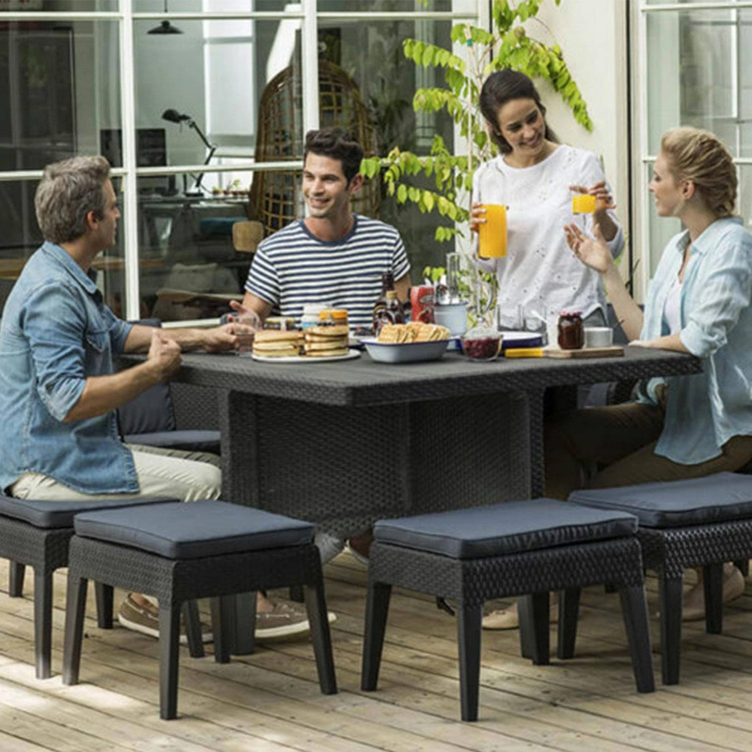 Table De Jardin Encastrable Imitation Rotin, 8 Chaises 2 Table De Jardin Encastrable Imitation Rotin, 8 Chaises – Image 2