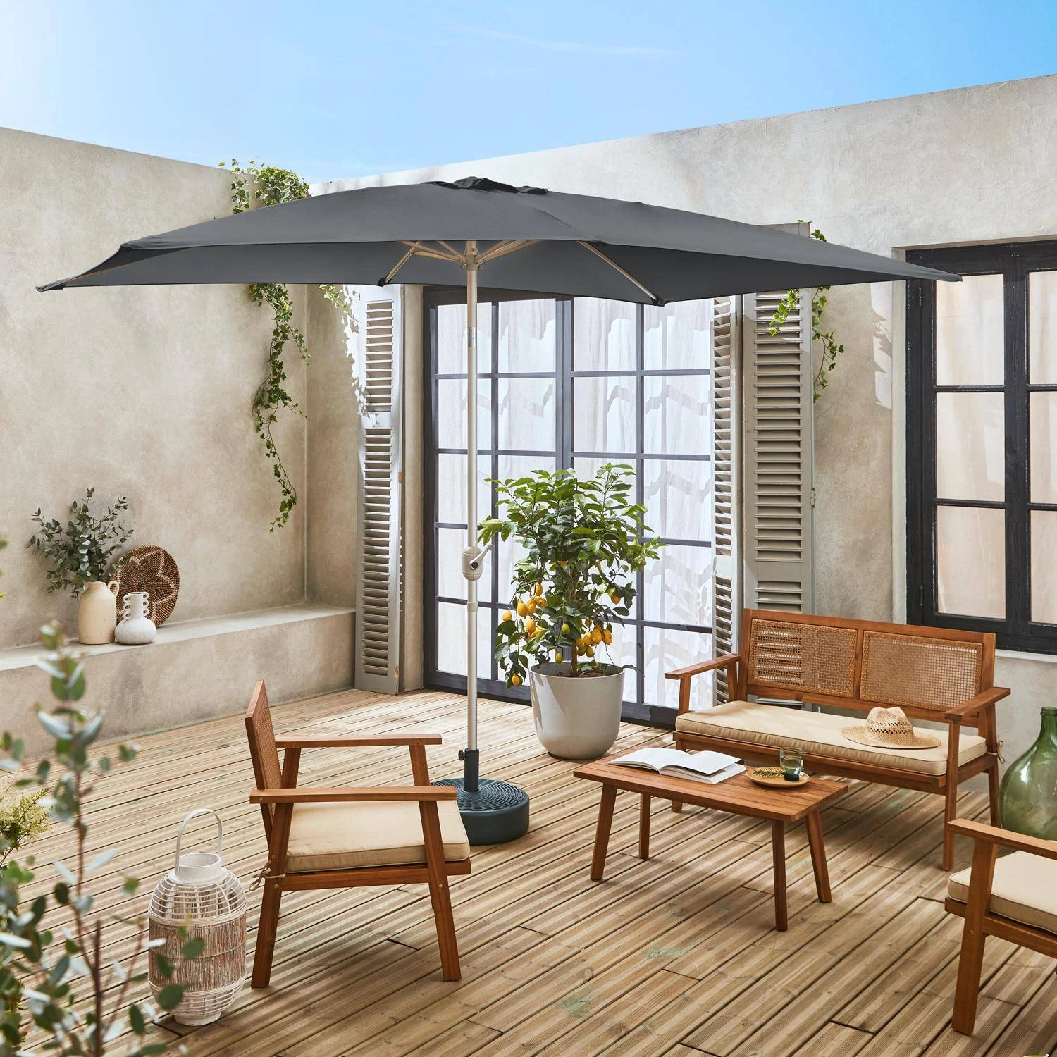 Parasol Rectangulaire 2x3m, Aluminium Anodisé Couleur : Gris 1 Parasol Rectangulaire 2x3m, Aluminium Anodisé Couleur : Gris