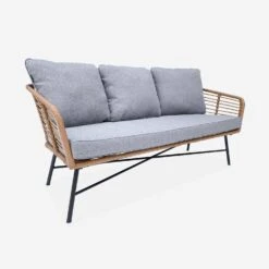 Salon De Jardin Bas Résine Tressée Effet Rotin 5 Places Couleur : Bois / Gris Chiné -Mobilier de maison raw3101gy 4a2597944da9a411d5f333a76c297b1a