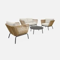 Salon De Jardin Bas, Résine Tressée Effet Rotin, 4 Places Couleur : Beige -Mobilier de maison raw4plbg 53cb80ee67bfee497281f9cd2abfb7a5