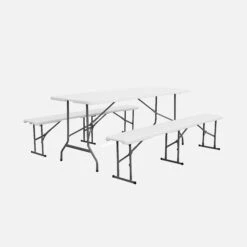 Table + Banc Réception Pliable Plastique 12 Table + Banc Réception Pliable Plastique -Mobilier de maison recpl180set b040ebf47e27ee86d70c52eabe6b8cca