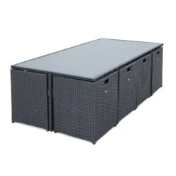 Table De Jardin Vasto 12 Et Sa Housse Couleur : Noir / Gris -Mobilier de maison salon de jardin 8 12 places vasto avec housse de protection coloris noir coussins gris table encastrable 3e3f513bda23f193e5f2a15e6addd6f9
