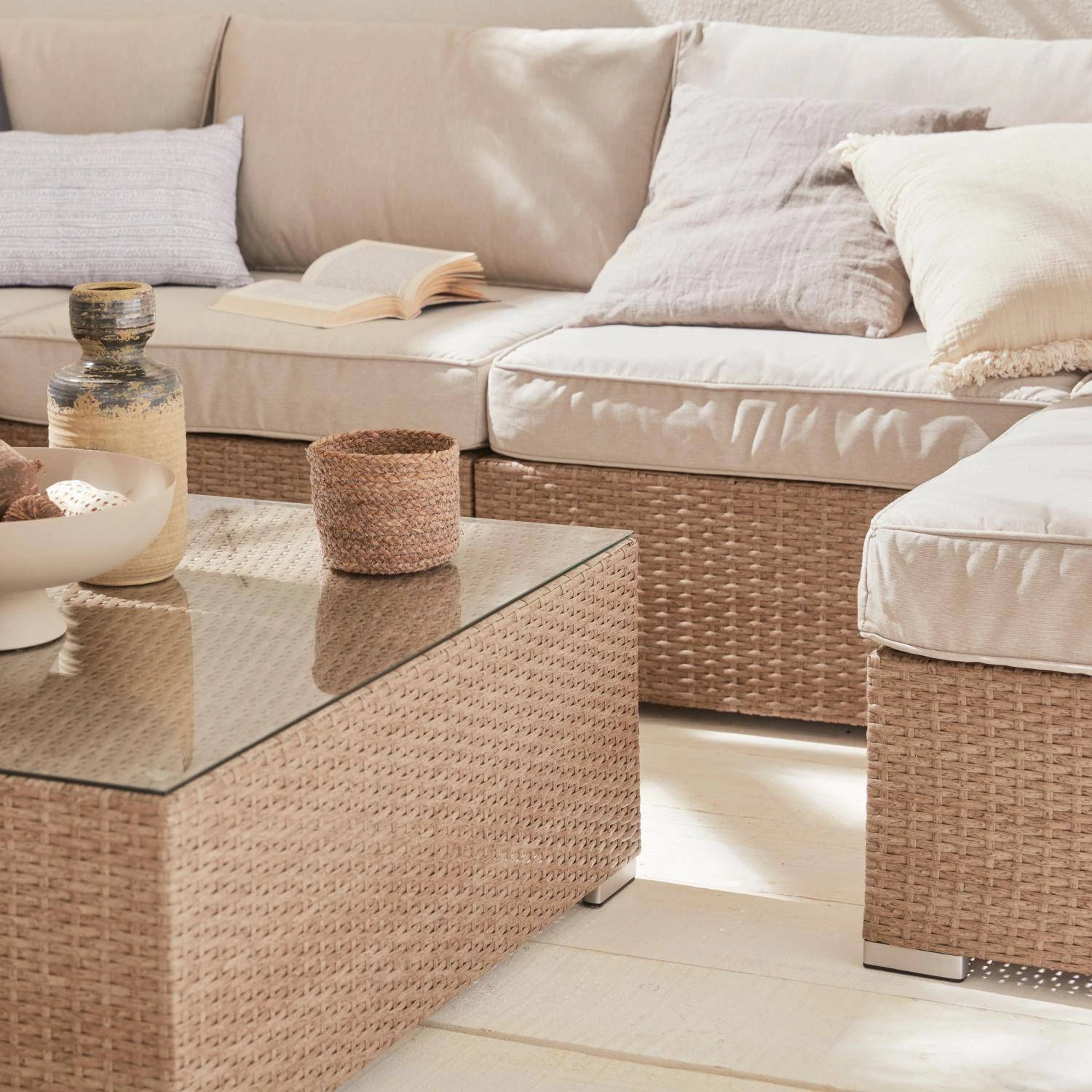 Salon De Jardin Résine Tressée 12 à 14 Places Couleur : Beige / Beige 2 Salon De Jardin Résine Tressée 12 à 14 Places Couleur : Beige / Beige – Image 2