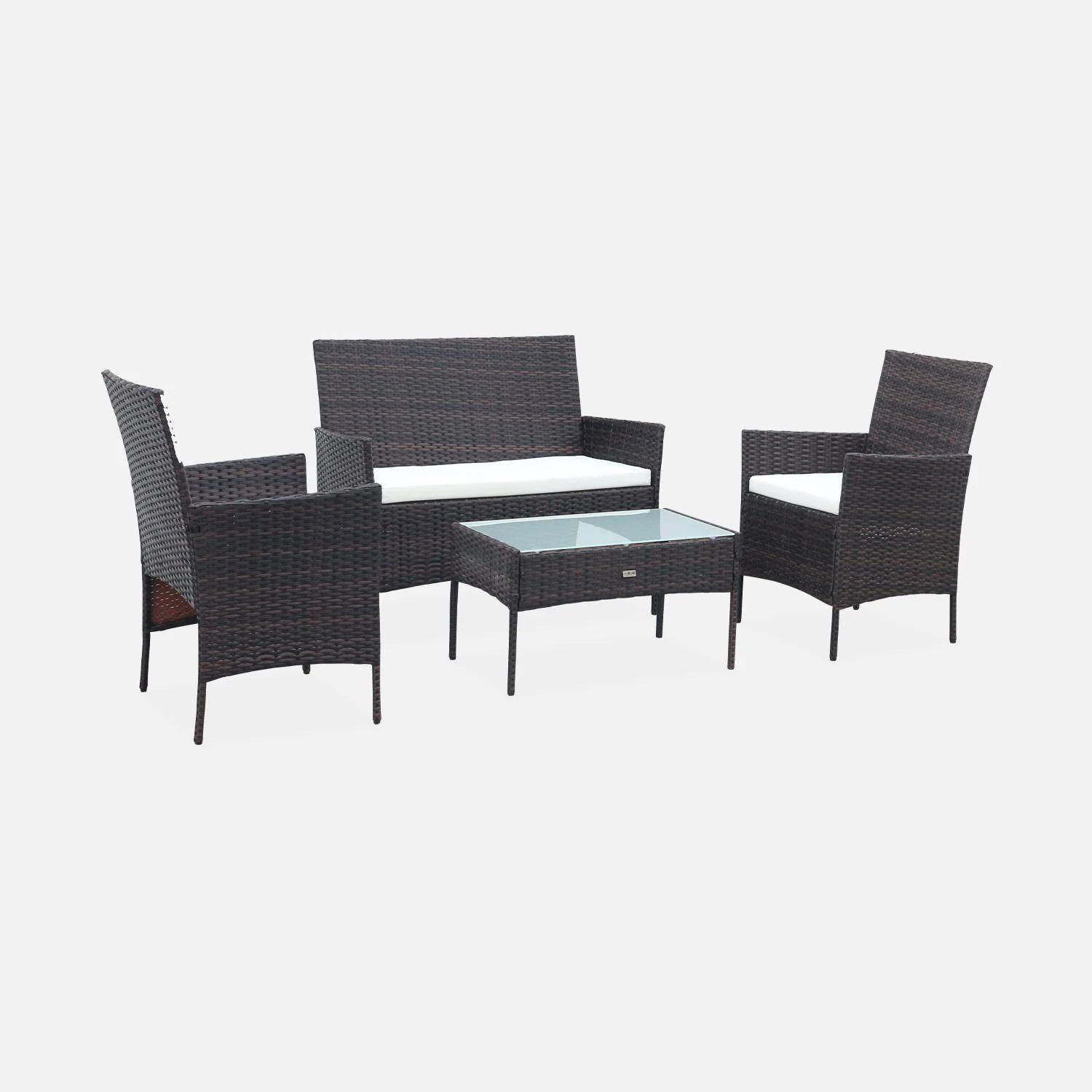 Salon De Jardin Résine Tressée 4 Places Couleur : Marron / Ecru 2 Salon De Jardin Résine Tressée 4 Places Couleur : Marron / Ecru – Image 2