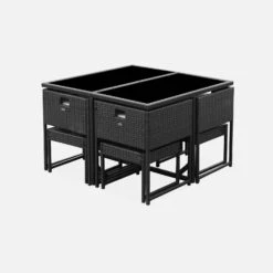 Salon De Jardin Encastrable Résine Tressée 4 Chaises, 4 Poufs Couleur : Noir / Ecru -Mobilier de maison wk4cubepfbk b80d6078cb05df4bd11f71fc83d244c1