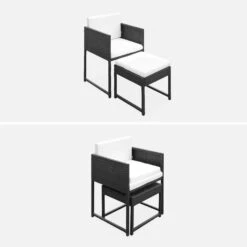 Salon De Jardin Encastrable Résine Tressée 4 Chaises, 4 Poufs Couleur : Noir / Ecru -Mobilier de maison wk4cubepfbk cf5a4973cfb06b422c0ff65ec25f232b