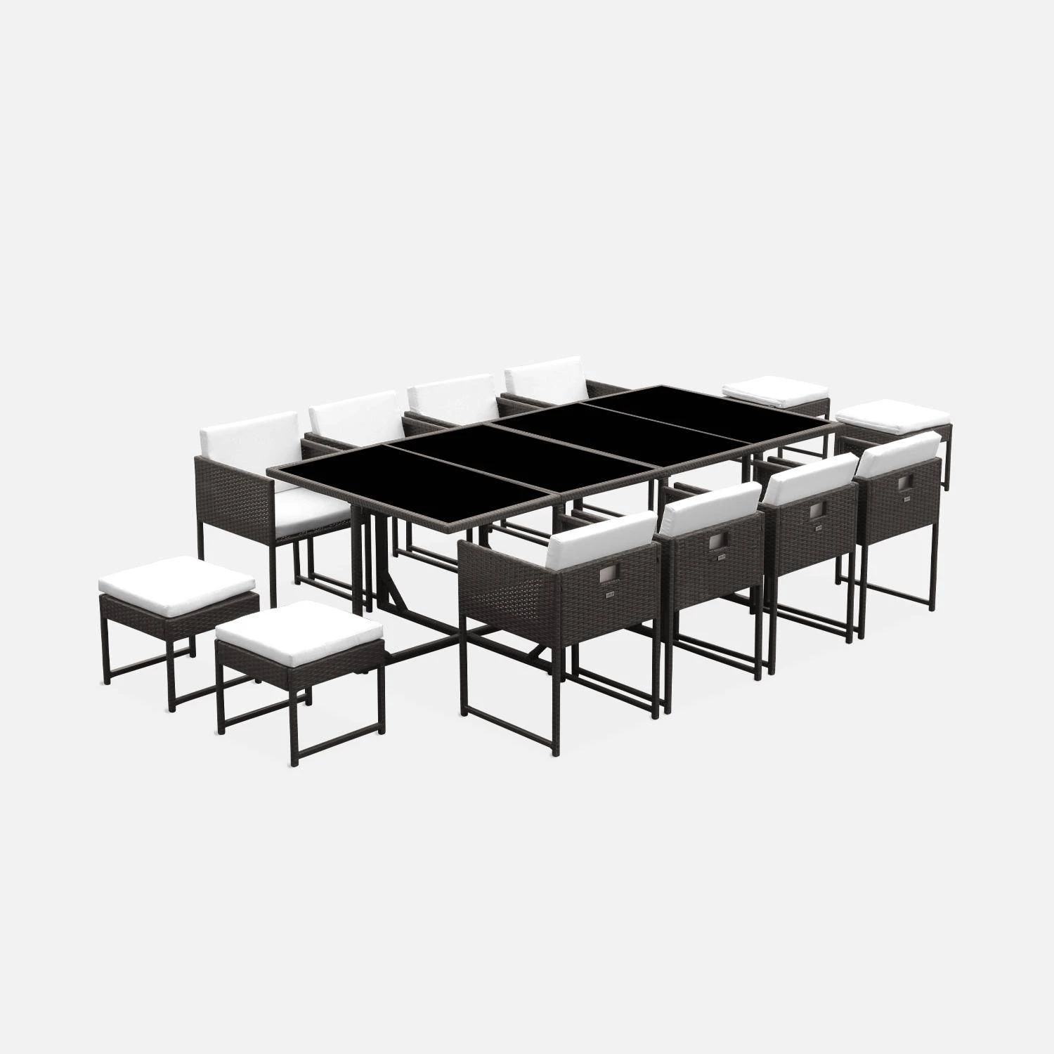 Table De Jardin Encastrable Résine Tressée 8 Chaises, 4 Poufs Couleur : Marron / Ecru 1 Table De Jardin Encastrable Résine Tressée 8 Chaises, 4 Poufs Couleur : Marron / Ecru