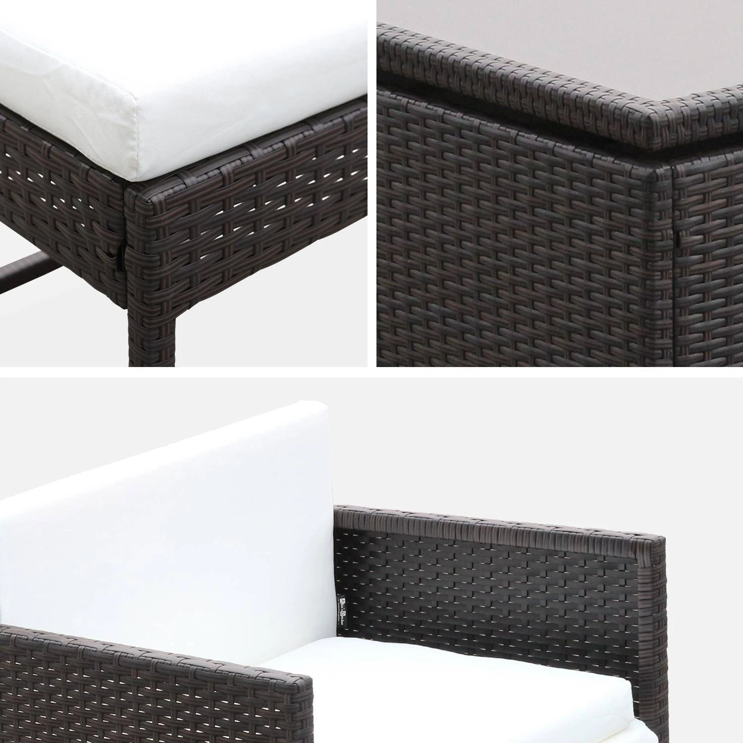 Table De Jardin Encastrable Résine Tressée 8 Chaises, 4 Poufs Couleur : Marron / Ecru 6 Table De Jardin Encastrable Résine Tressée 8 Chaises, 4 Poufs Couleur : Marron / Ecru – Image 6