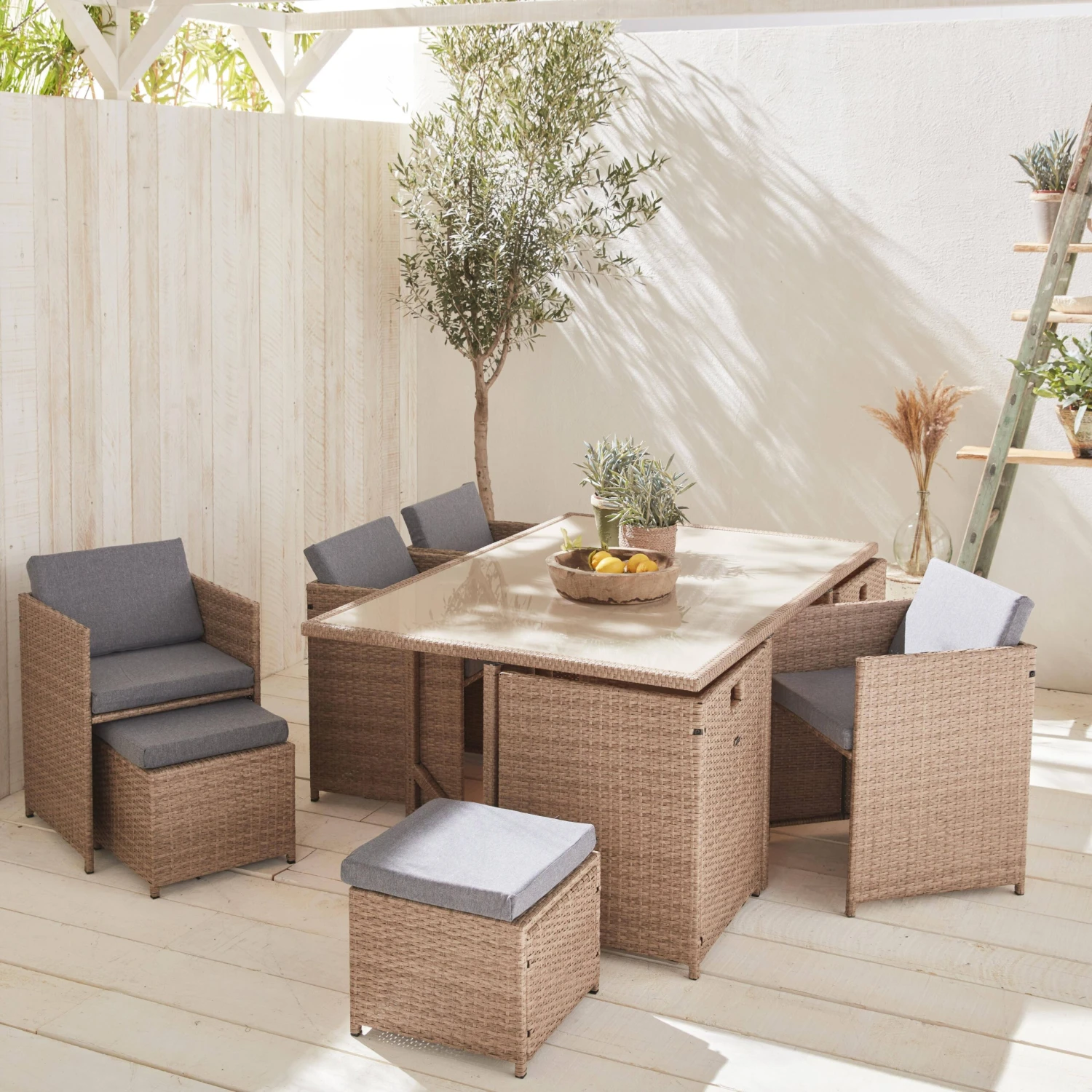 Table De Jardin Encastrable Résine, 10 Fauteuils Couleur : Beige / Gris Chiné 1 Table De Jardin Encastrable Résine, 10 Fauteuils Couleur : Beige / Gris Chiné