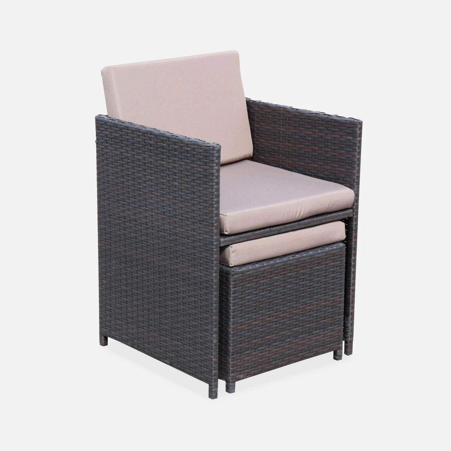 Table De Jardin Encastrable Résine Tressée, 12 Fauteuils Couleur : Marron / Taupe 6 Table De Jardin Encastrable Résine Tressée, 12 Fauteuils Couleur : Marron / Taupe – Image 6