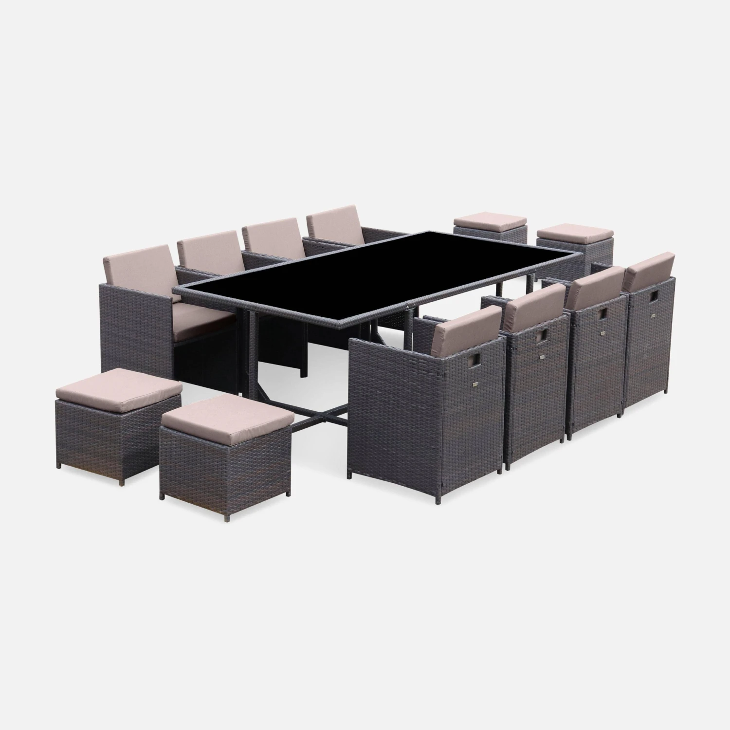 Table De Jardin Encastrable Résine Tressée, 12 Fauteuils Couleur : Marron / Taupe 2 Table De Jardin Encastrable Résine Tressée, 12 Fauteuils Couleur : Marron / Taupe – Image 2