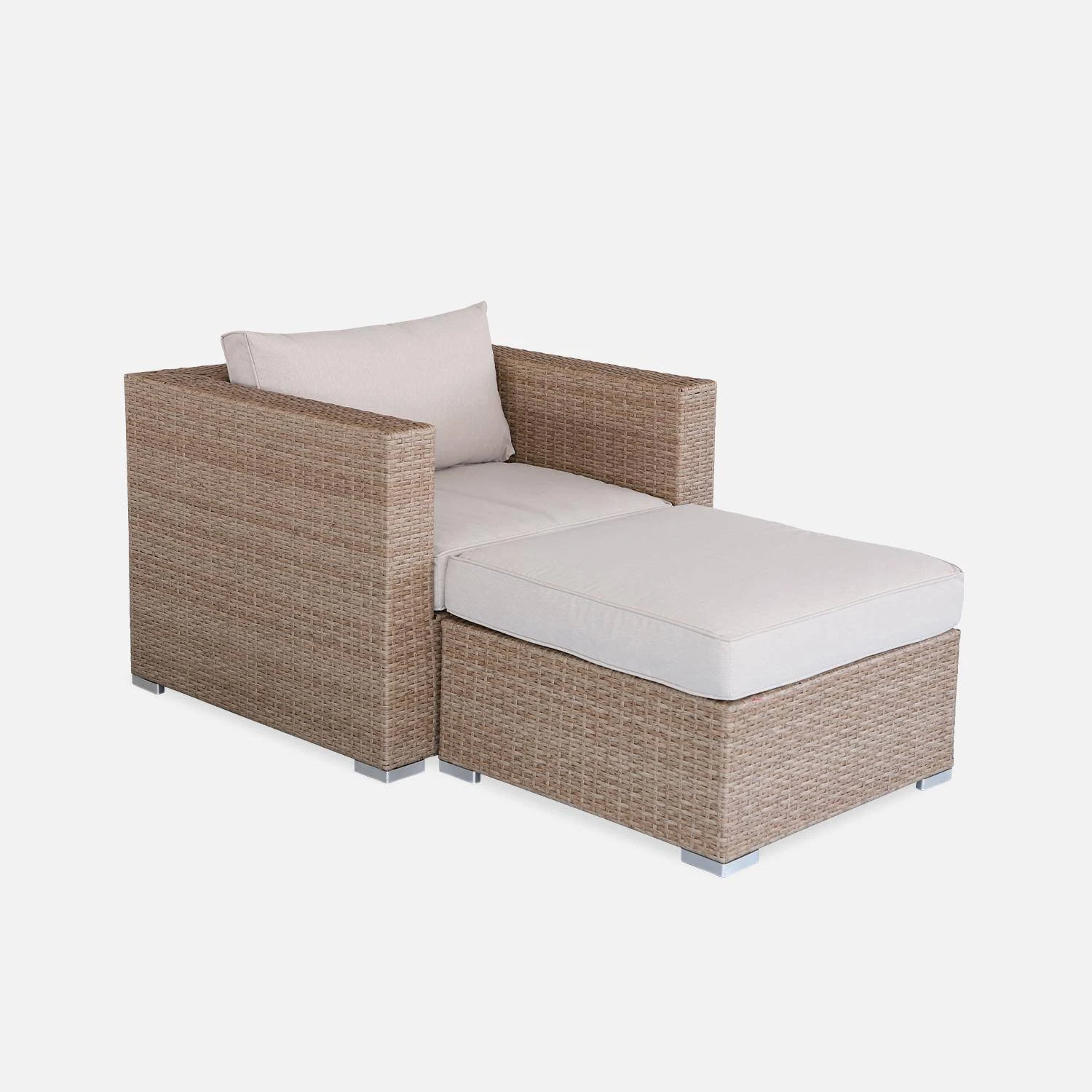 Fauteuil De Jardin + Repose Pieds, Résine Tressée Couleur : Beige / Beige 1 Fauteuil De Jardin + Repose Pieds, Résine Tressée Couleur : Beige / Beige