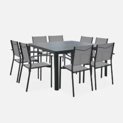 Table De Jardin Extensible Aluminium + 8 Fauteuils De Jardin Empilables Couleur : Anthracite / Gris Clair -Mobilier de maison xtafsq147r8gy 79fb48d50a20e82d9f31979a2b7eb5df