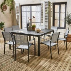 Table De Jardin Extensible Aluminium + 8 Fauteuils De Jardin Empilables Couleur : Anthracite / Gris Clair -Mobilier de maison xtafsq147r8gy a69b64ef51e0ce6ff0b3a42fdf863c55