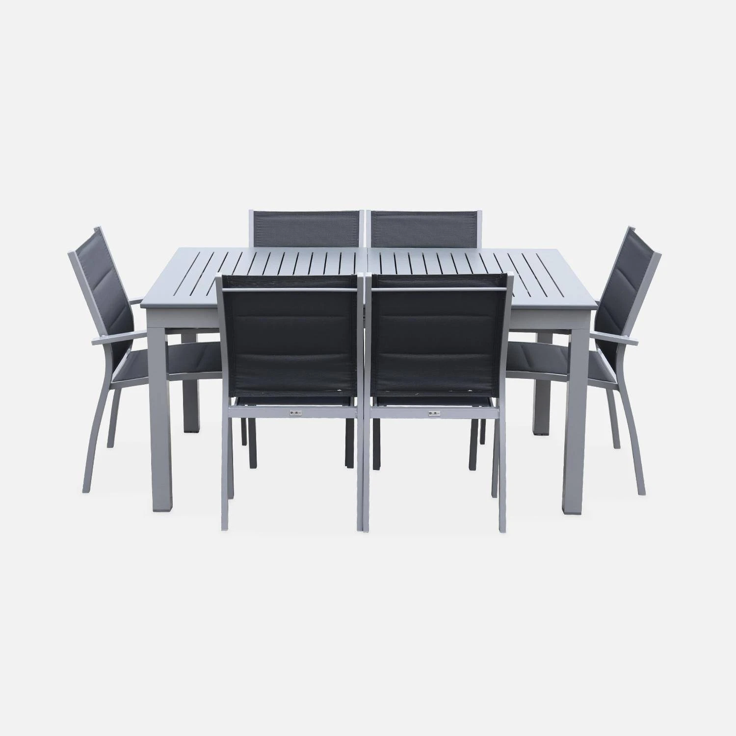 Table De Jardin Extensible Aluminium, 6 Chaises Couleur : Gris / Gris Foncé 3 Table De Jardin Extensible Aluminium, 6 Chaises Couleur : Gris / Gris Foncé – Image 3