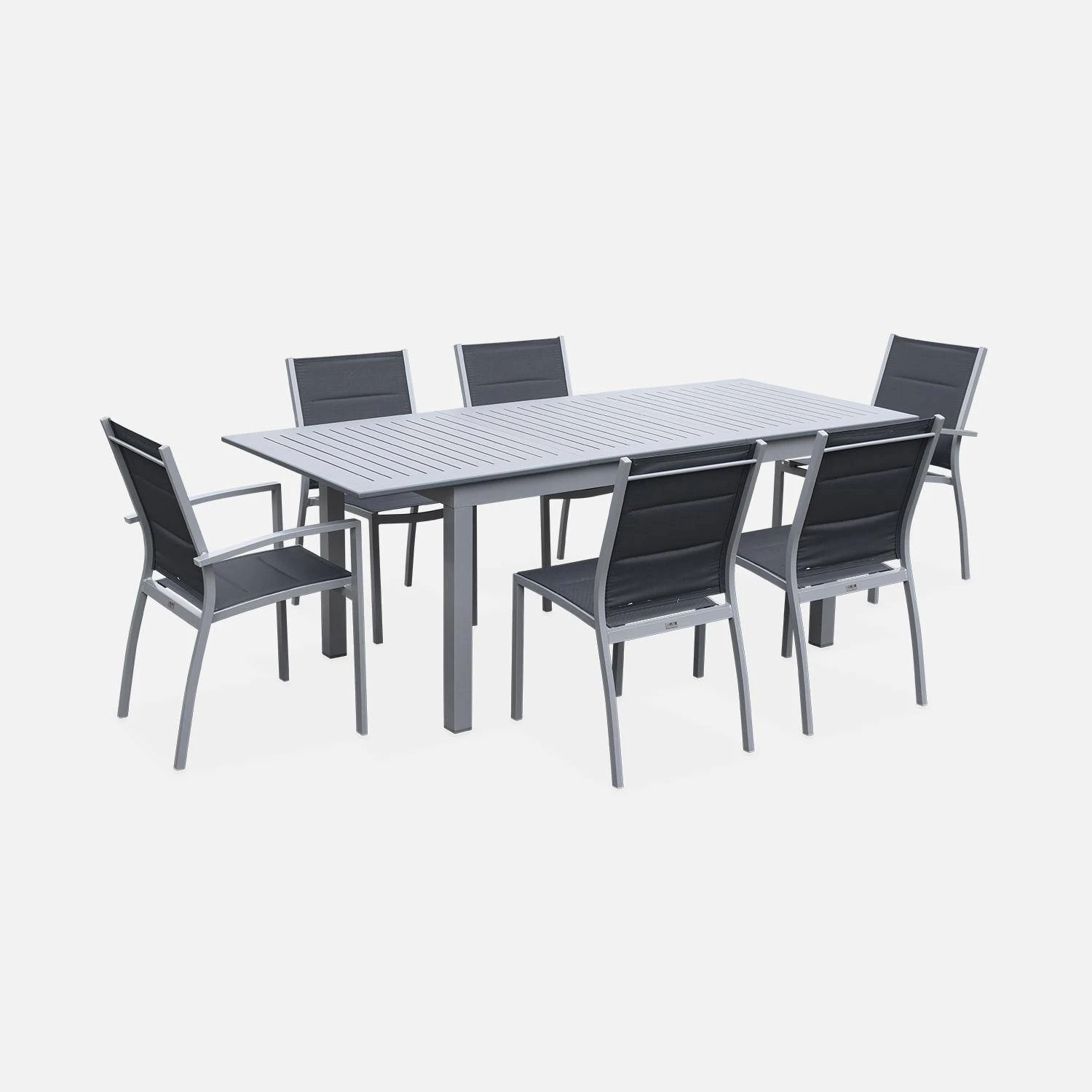 Table De Jardin Extensible Aluminium, 6 Chaises Couleur : Gris / Gris Foncé 1 Table De Jardin Extensible Aluminium, 6 Chaises Couleur : Gris / Gris Foncé