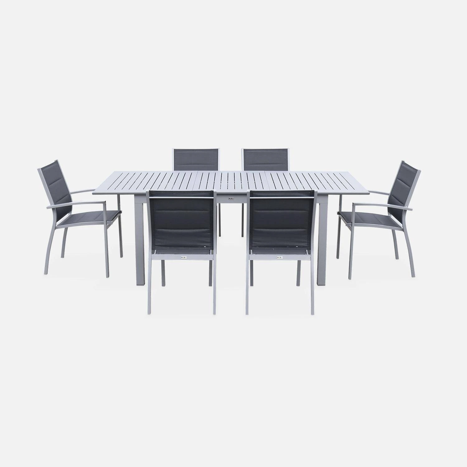 Table De Jardin Extensible Aluminium, 6 Chaises Couleur : Gris / Gris Foncé 2 Table De Jardin Extensible Aluminium, 6 Chaises Couleur : Gris / Gris Foncé – Image 2